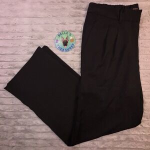 Quince Pants Womens 16 Black Stretch Crepe Pleated Wide Leg Trousers Career Wear